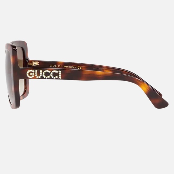 Gucci Sunglasses-Brown/Tortoise Square lens-Signature Crystal brand name - Picture 2 of 12